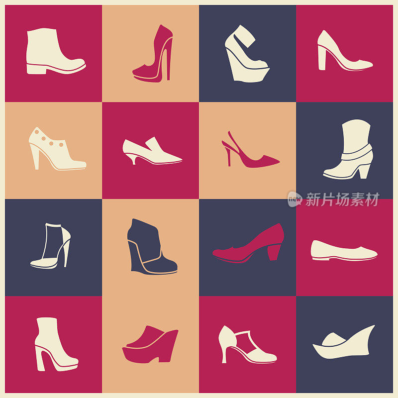 不同种类鞋子的扁平图标