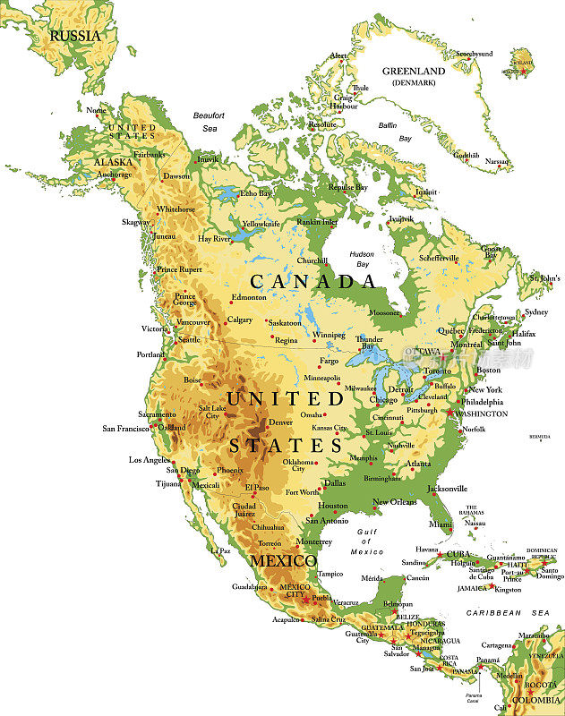 北America-physical地图