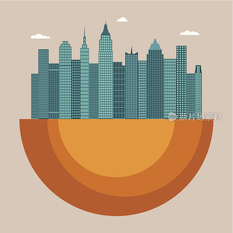 城市景观矢量插图概念与办公大楼和摩天大楼