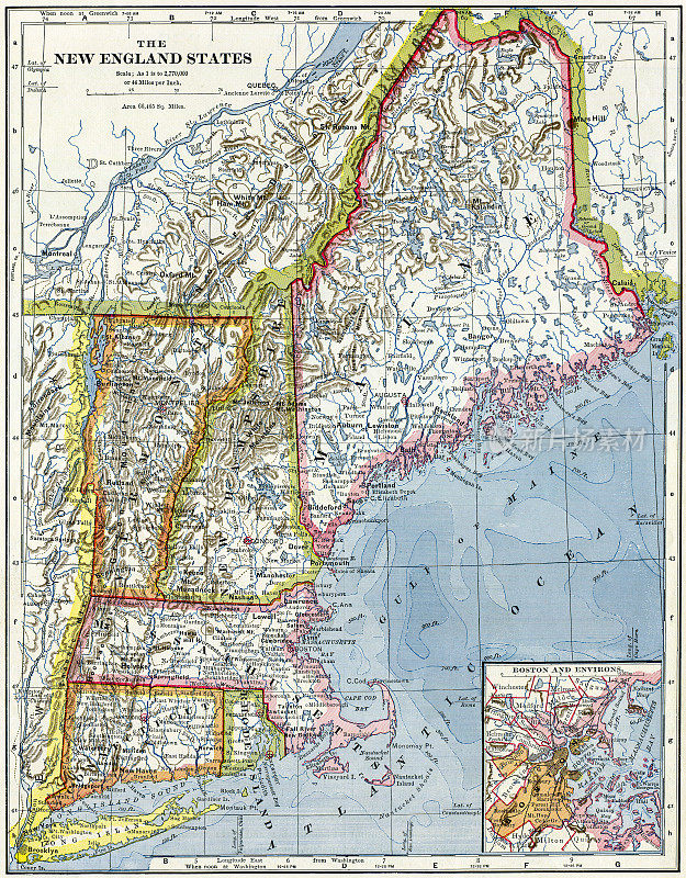 美国新英格兰地图1883年