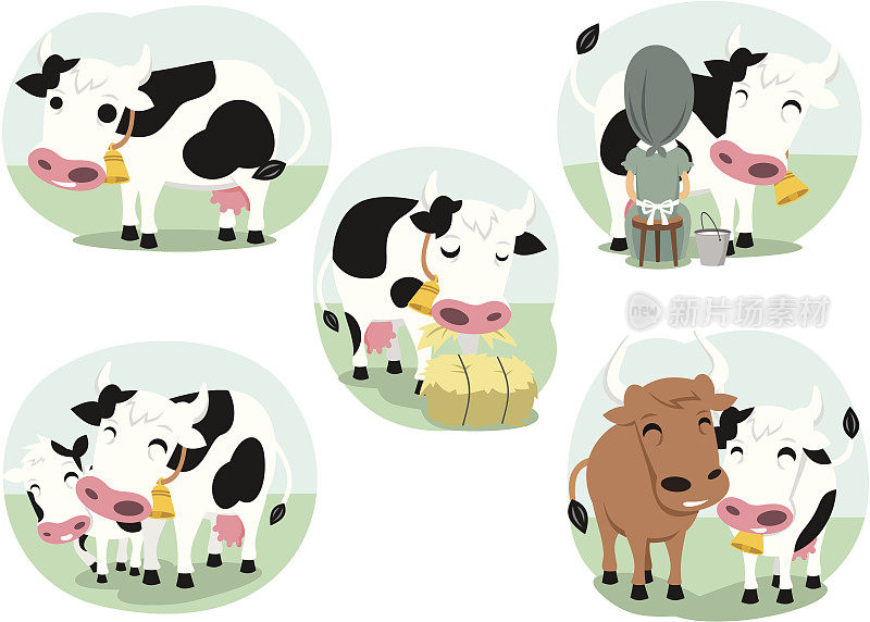 卡通奶牛动作集挤奶吃牛在爱牛