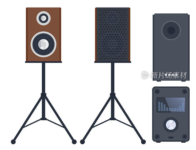 家庭音响系统立体声平面矢量音乐扩音器播放器低音炮设备技术