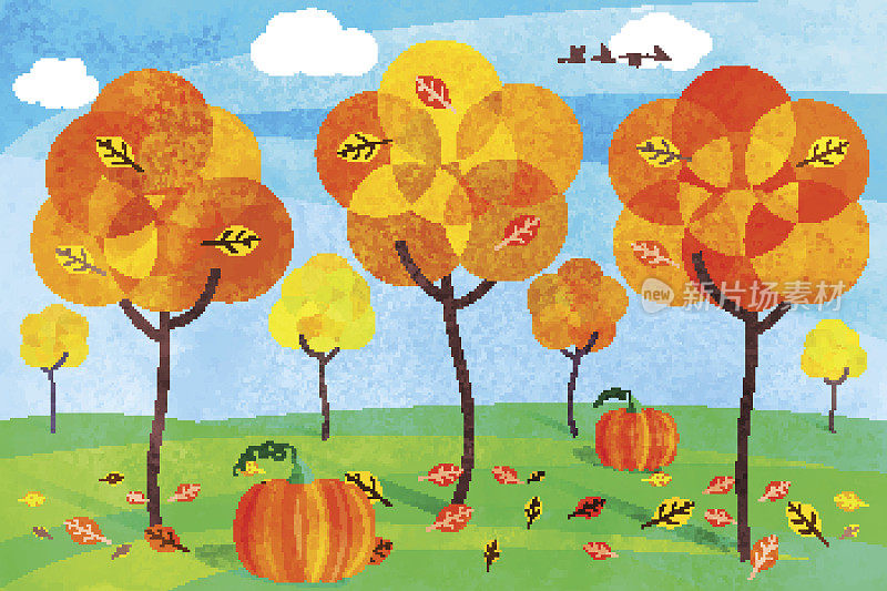 秋天的风景，树上桔黄色的叶子
