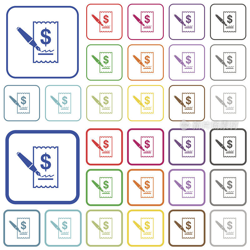 签名美元支票概述扁平的颜色图标