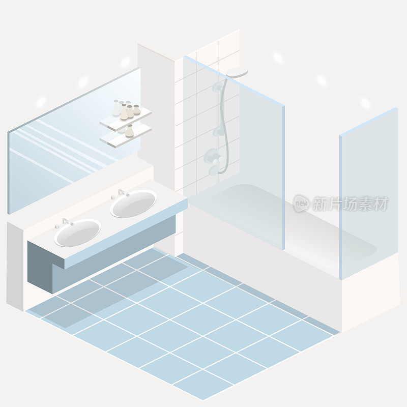 浴室内部的等距平面3D