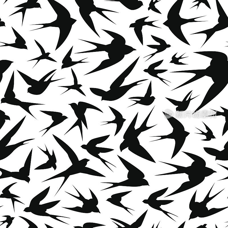 无缝图案-黑色燕子