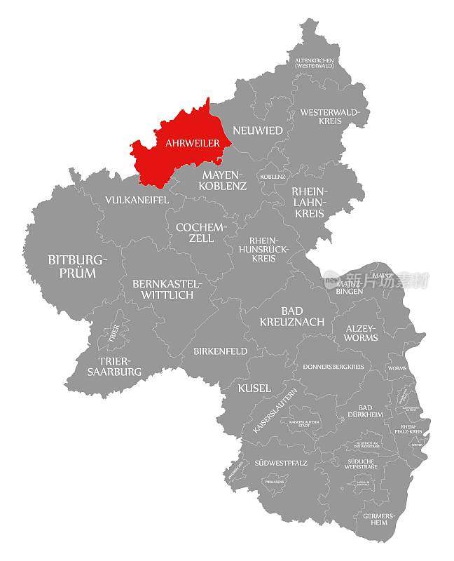 莱茵兰-普法尔茨地图上的红色高亮显示