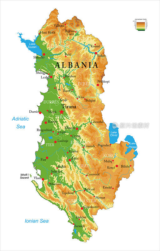 阿尔巴尼亚自然地图