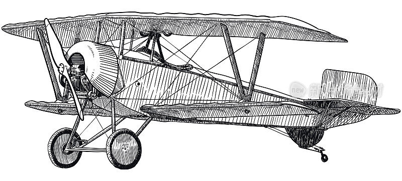 白色背景上旧双翼飞机的矢量图