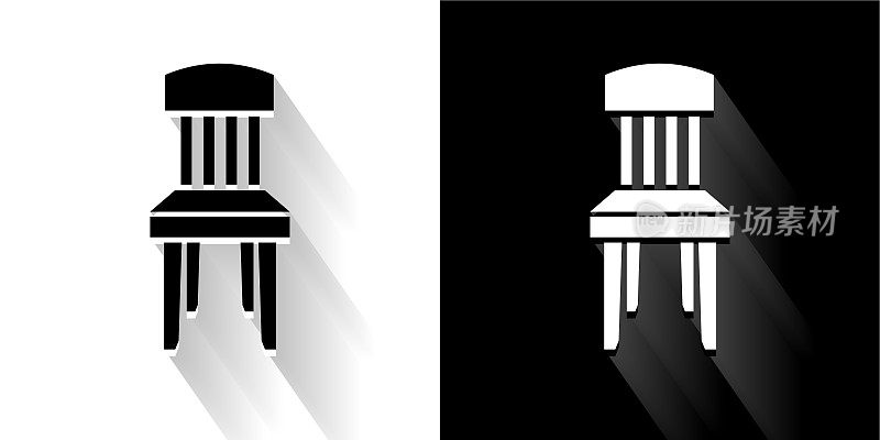 木制椅子黑色和白色与长影子的图标