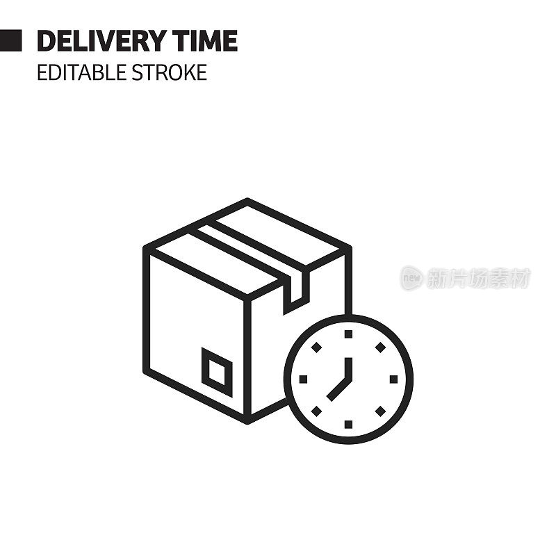 交付时间线图标，轮廓矢量符号插图。完美像素，可编辑的描边。