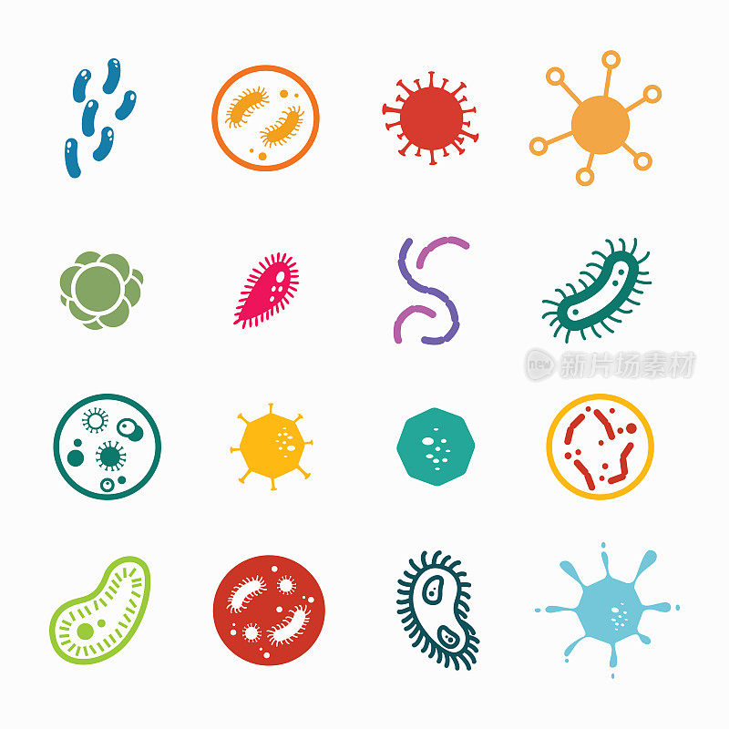 五颜六色不同类型的病毒