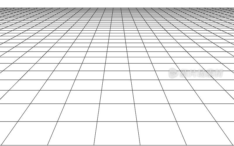 在地板平面上的矢量透视3d网格和白色背景上的简单网格。