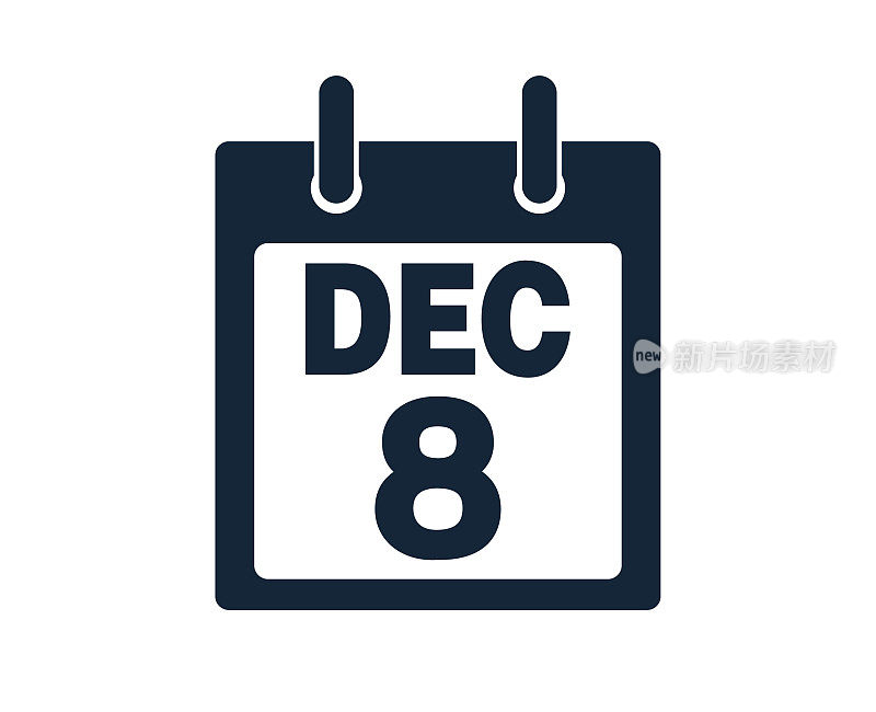 12月8日日历图标股票矢量插图