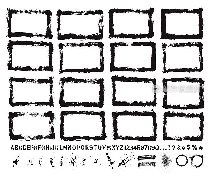 矢量手绘纹理边界和油漆喷溅集:艺术家自己的收藏