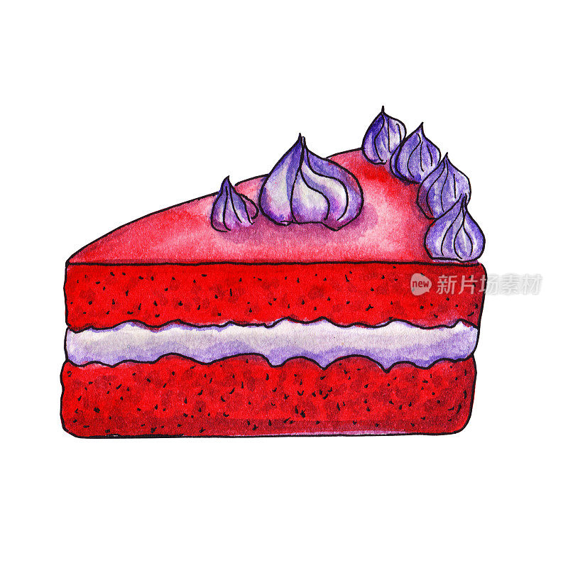 红丝绒蛋糕，馅饼，芝士蛋糕，海绵蛋糕，派。用浆果，鲜花，奶油装饰的蛋糕，糖霜，釉，蛋奶沙司。