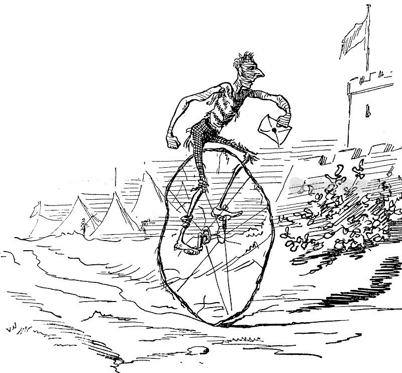 在军队里当邮递员的时候骑着一辆损坏的自行车的独骑者