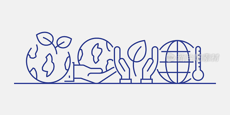 绿色能源相关网站横幅线条风格。现代线性设计矢量插图的网站横幅,网站标题等。