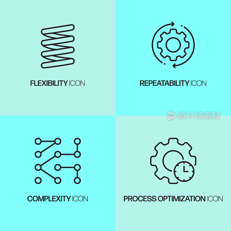 工业4.0相关线条图标。向量符号说明。