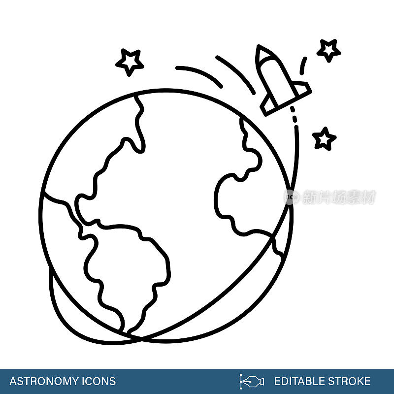 轨道地球-天文学和空间细线图标与可编辑的笔画