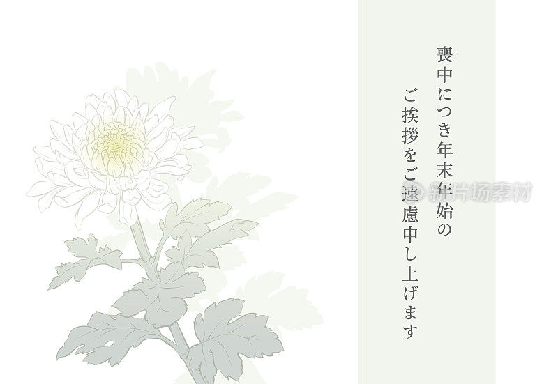 带有菊花插图的悼念明信片