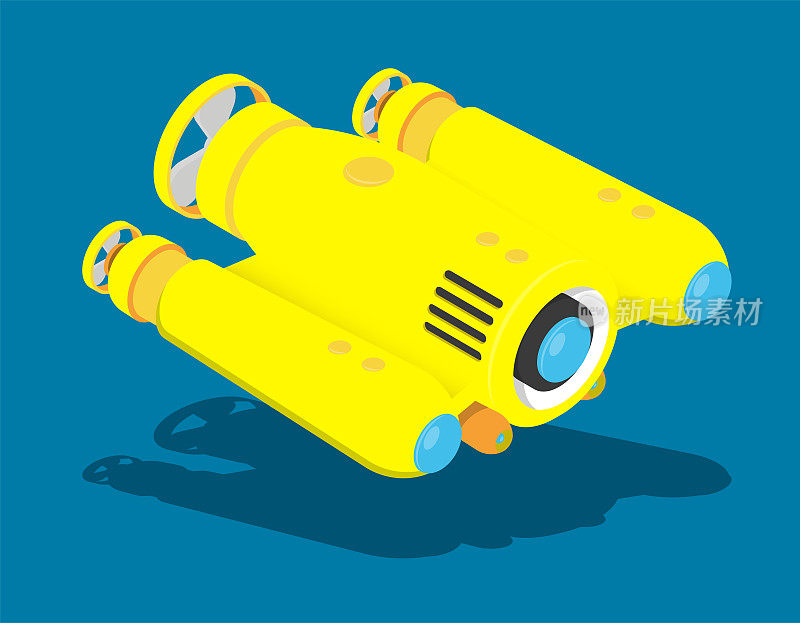 黄色自主无人水下机器人用于海底探测和深海视频拍摄。卡通向量