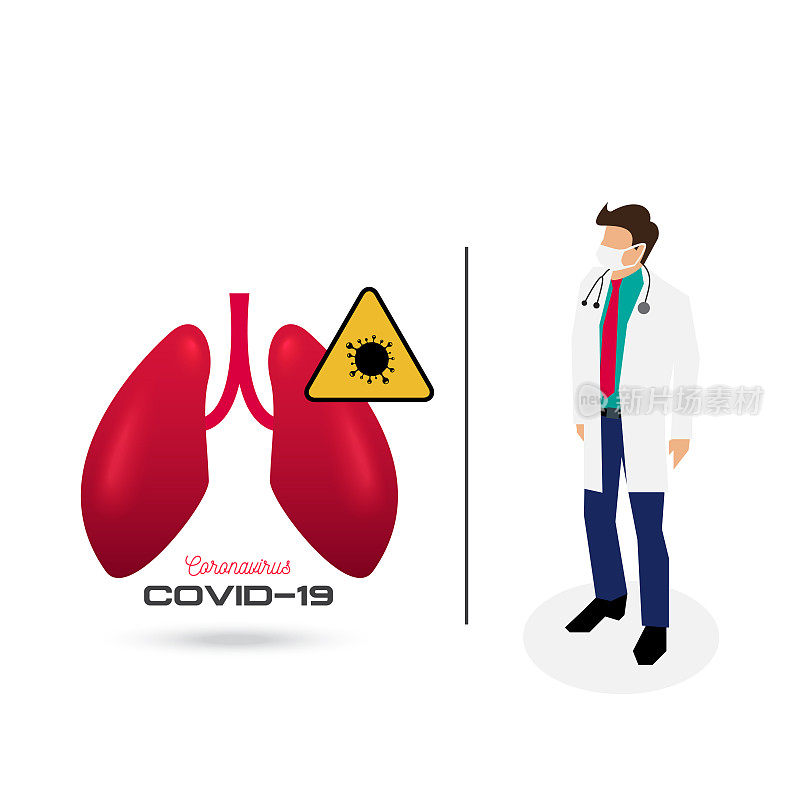 等距设计。冠状病毒或Covid-19概念与肺形状图例