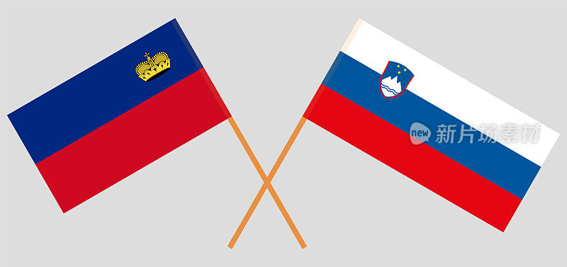 列支敦士登和斯洛文尼亚国旗交叉。官方色彩。正确的比例