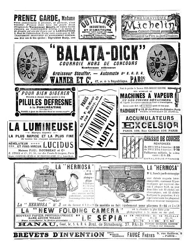 1889年法国杂志上的广告，包括米其林气动