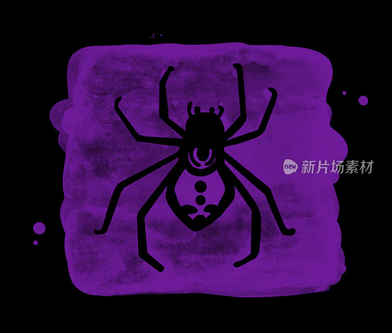 万圣节邀请卡蜘蛛图标黑色和紫色插图画