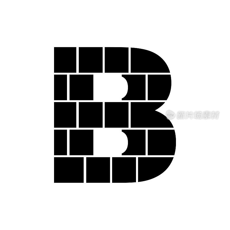 字母B掩模区。字母照片拼贴框模板。