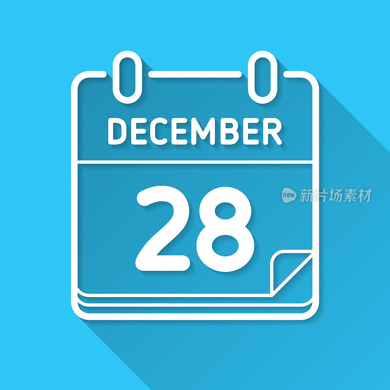 12月28日。图标在蓝色背景-平面设计与长阴影