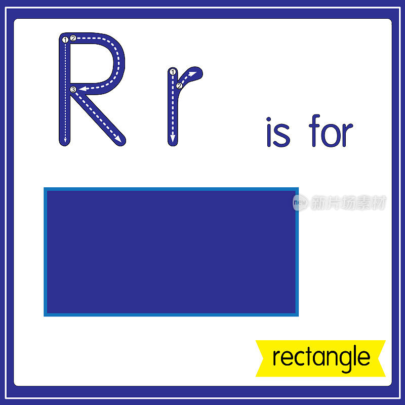 矢量插图学习字母为儿童与卡通形象。字母R代表矩形。