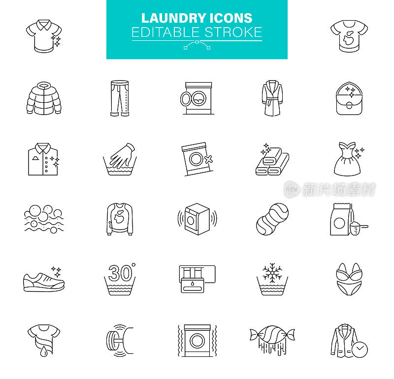 洗衣图标可编辑的笔触。包含诸如洗衣机,洗衣店,烘干机的图标