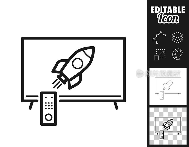 电视与火箭。图标设计。轻松地编辑