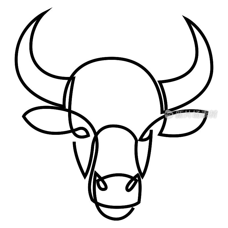 摘要安格斯牛野牛牛排优质logo设计。创意牛连续线图标符号。