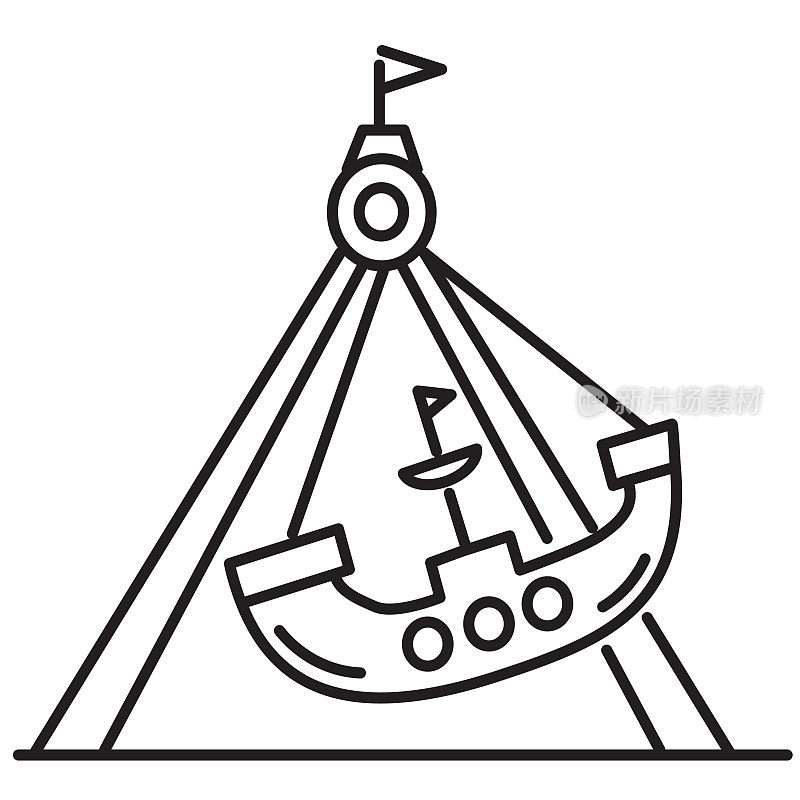 夏季嘉年华海盗船骑细线图标-可编辑的笔画在白色背景