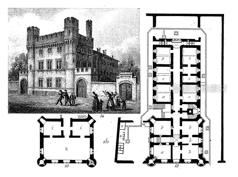 古董插图:建筑与建筑:科隆监狱