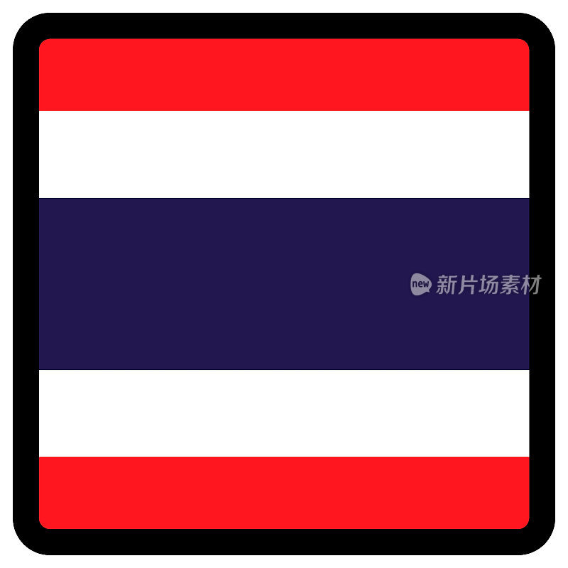 泰国国旗呈方形，轮廓对比鲜明，社交媒体交流标志，爱国主义，网站语言切换按钮，图标。