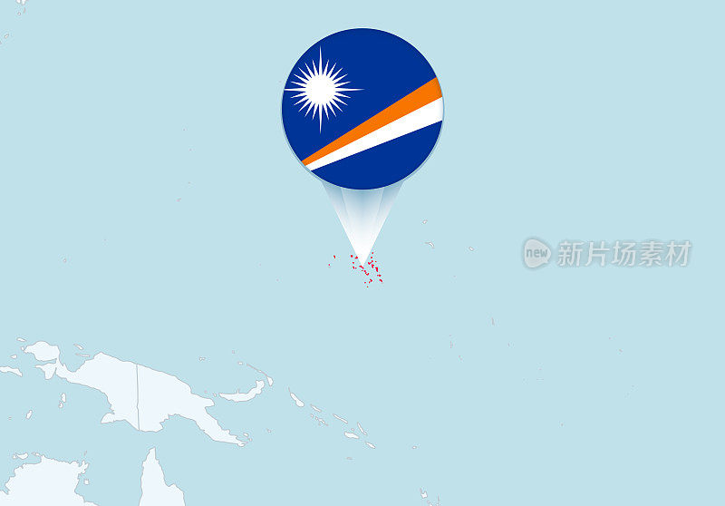 大洋洲与选定的马绍尔群岛地图和马绍尔群岛旗帜图标。