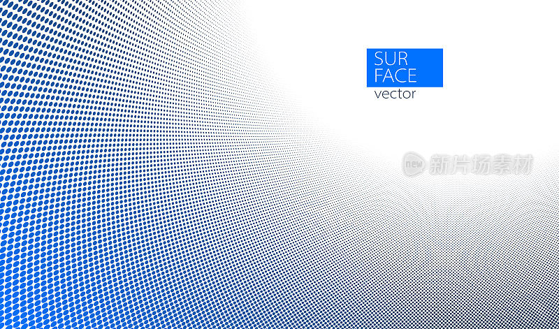 蓝色和灰色的圆点在三维透视矢量抽象背景，虚线图案酷炫设计，波浪科技或商业空白广告模板。