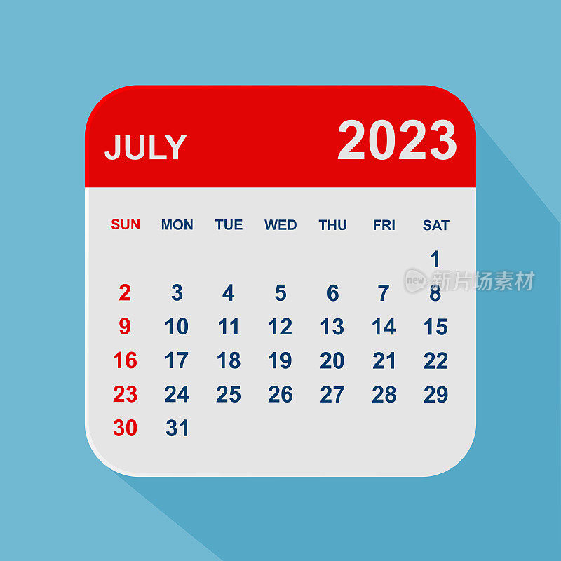 2023年7月月历叶。一周从周日开始。业务矢量图