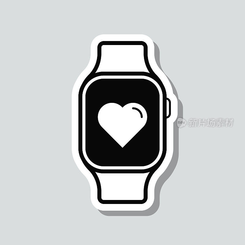 Smartwatch与心。图标贴纸在灰色背景