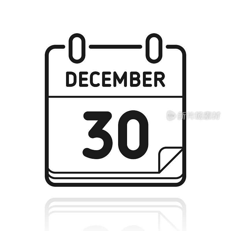 12月30日。白色背景上反射的图标