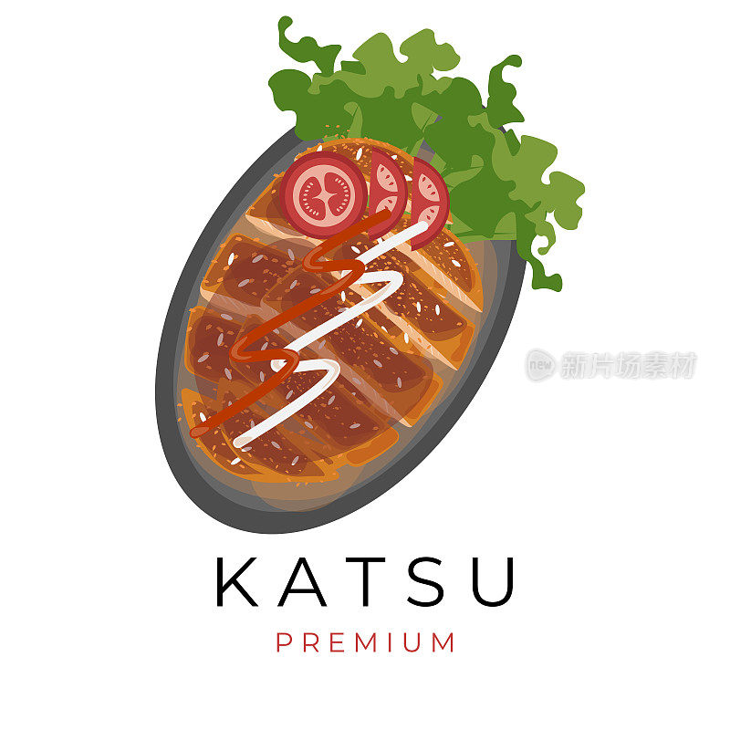 Katsu矢量插图与热板