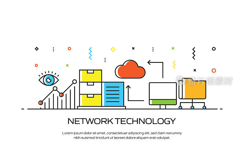 网络技术相关的线风格横幅设计的网页，标题，小册子，年度报告和书籍封面