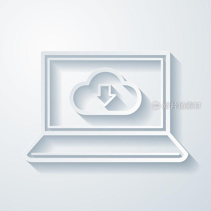 云下载到笔记本电脑。空白背景上剪纸效果的图标