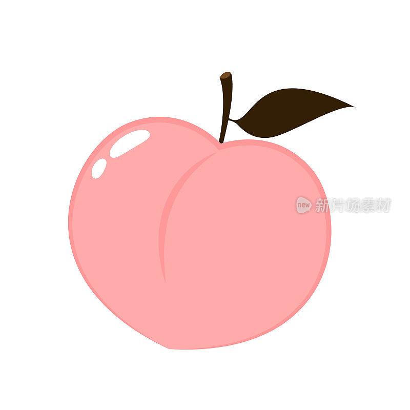 桃子卡通矢量。用树叶图标涂鸦桃子。白色背景上孤立的心形桃果。农场，天然食物，新鲜水果。