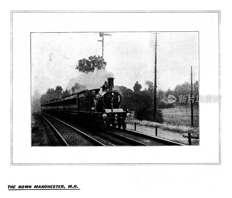 19世纪c插图下曼彻斯特的火车;米德兰铁路;1898年英国快报杂志