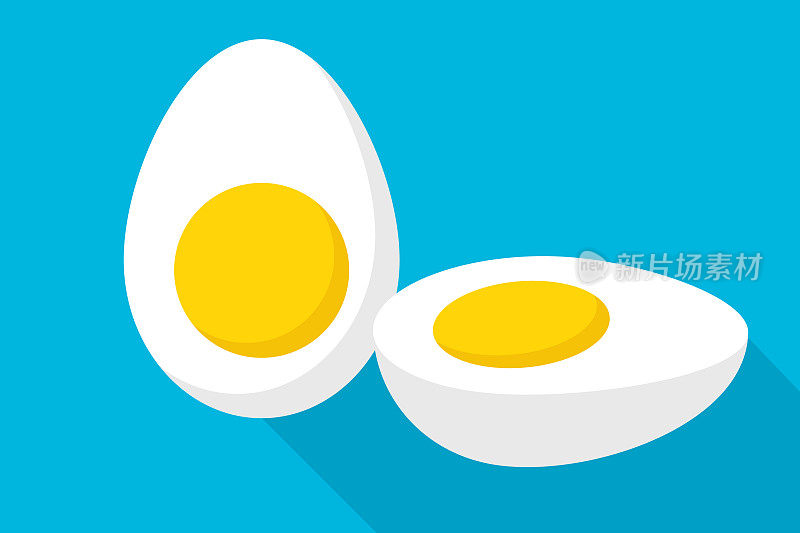 煮鸡蛋图标孤立在蓝色背景。向量。